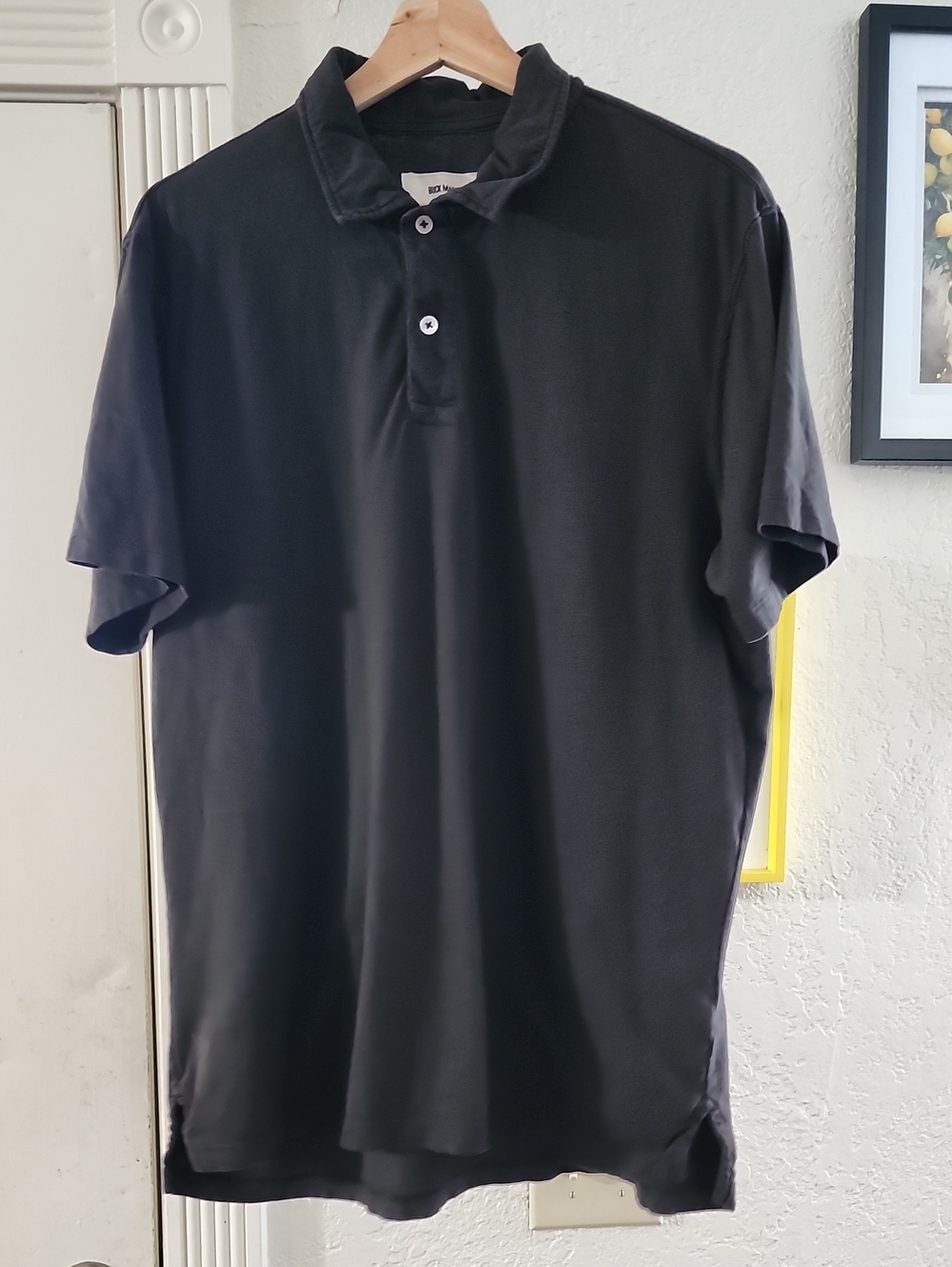 Buck Mason Men's Short Sleeve Polo Shirt Faded Black Venice Wash Sz L Quiet Lux